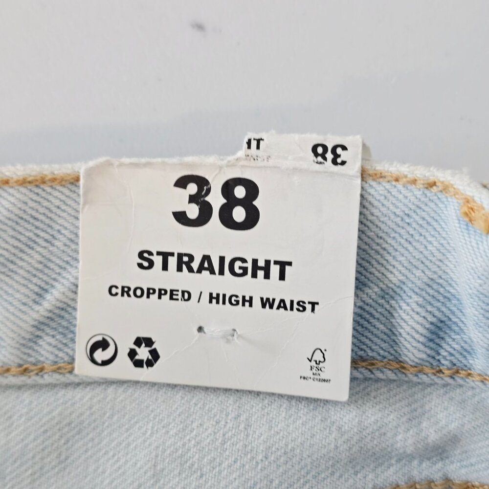 Mango High Rise Straight Patchwork Jeans Womens 6… - image 3